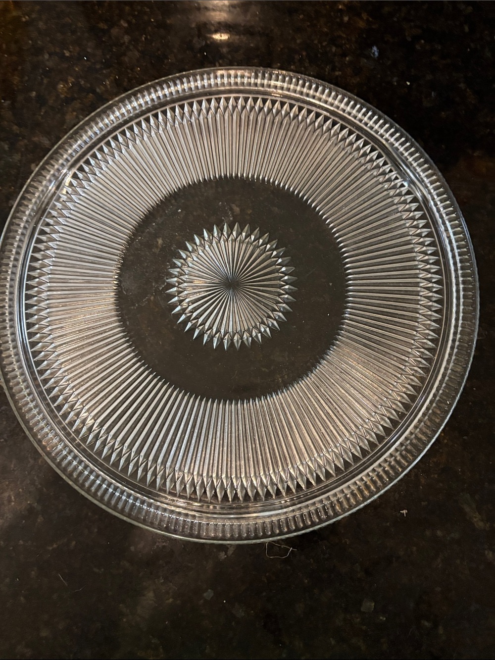 Vintage Clear Glass Cake Plate- Elegant Sunburst Design